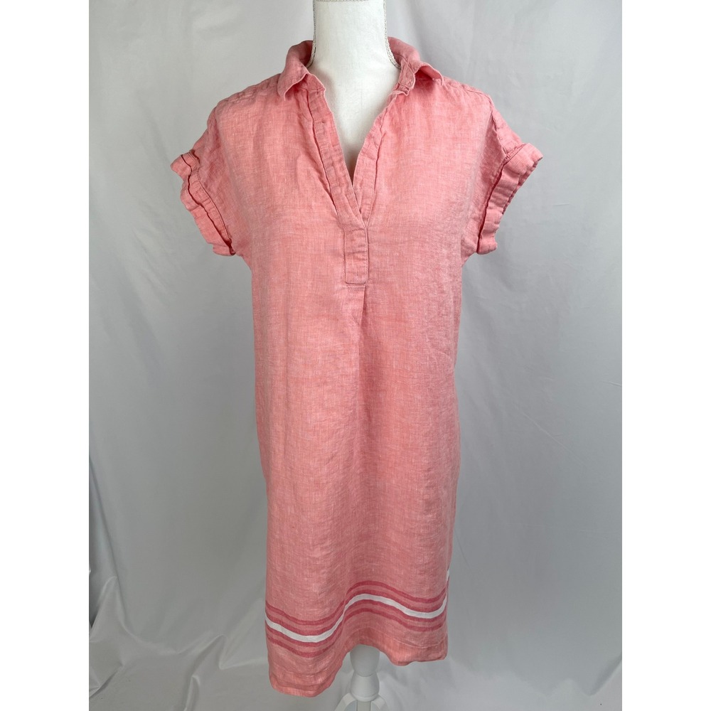 Talbots Medium Coral Linen Shirt Shift Dress Short Sleeve Vacation